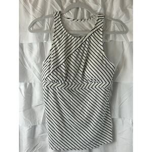 Athleta Offshore Tankini size Medium White with Black stripes built in bra women